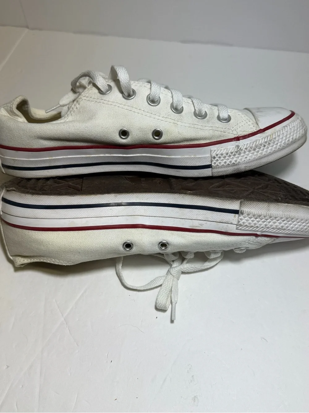 Converse Womens Sneakers Size 9‎ Low Top Lace Up White Red Blue - Picture 6 of 9
